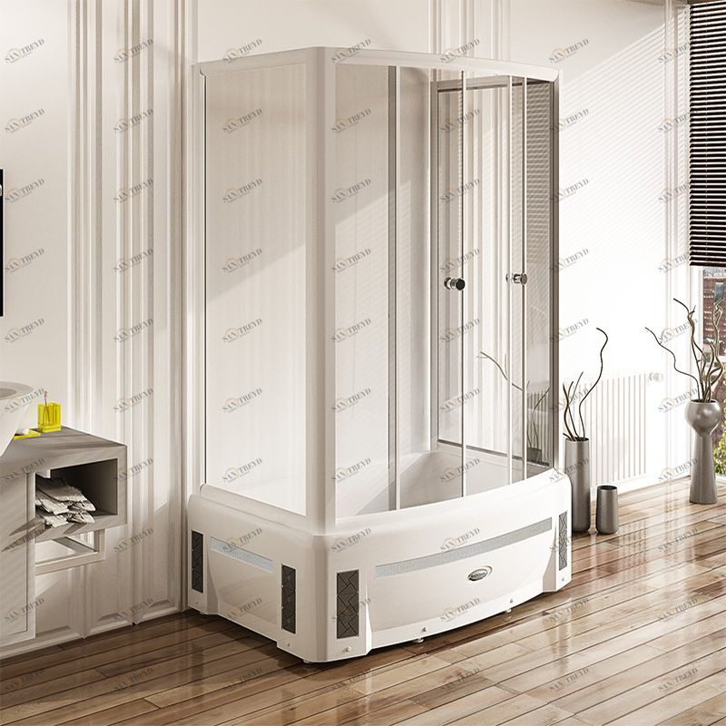 Душевой угол Диана (высокий поддон), стеклянные шторки (прозрачные), поддон на раме-подставке с устройством слива, фронтальная панель, 2 торцевые панели, боковые стенки (стеклянные), профиль белый Radomir 1031000140