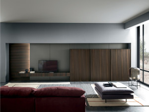 Оборудованная эвкалиптовая стена с подставкой для телевизора