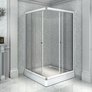 Душевой угол 100х110 (прямоугольный, левое исполнение), стеклянные шторки (прозрачные), поддон на раме-подставке с устройством слива, профиль белый