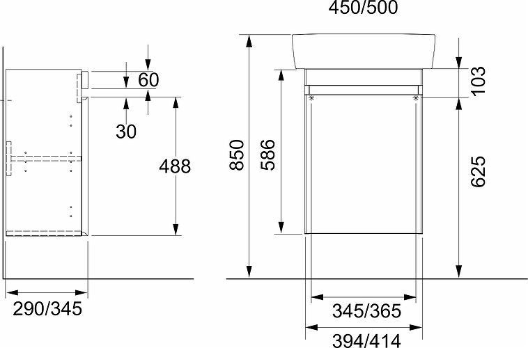 44750 IFO Renova Плоская тумба под мойку с дверцей, W = 394 мм, W1 = 450 мм, T = 290 мм, глянцевый белый  - Вид №8