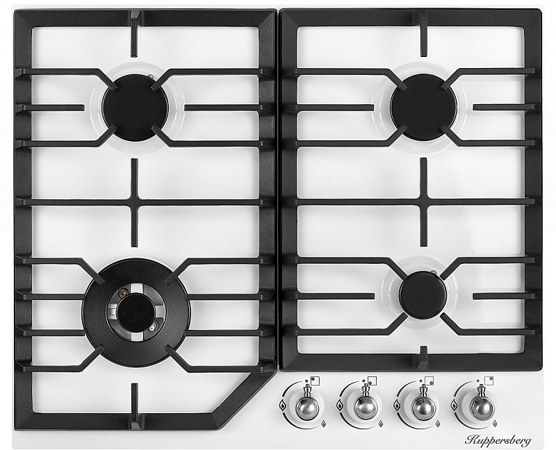 FS 601 W Silver Газ, классический стиль, ширина 60 см, 4 конфорки, электроподжиг,газ-контроль конфорок, чугунные решетки, цвет фурнитуры: серебро, цвет: белый Kuppersberg Santreyd 