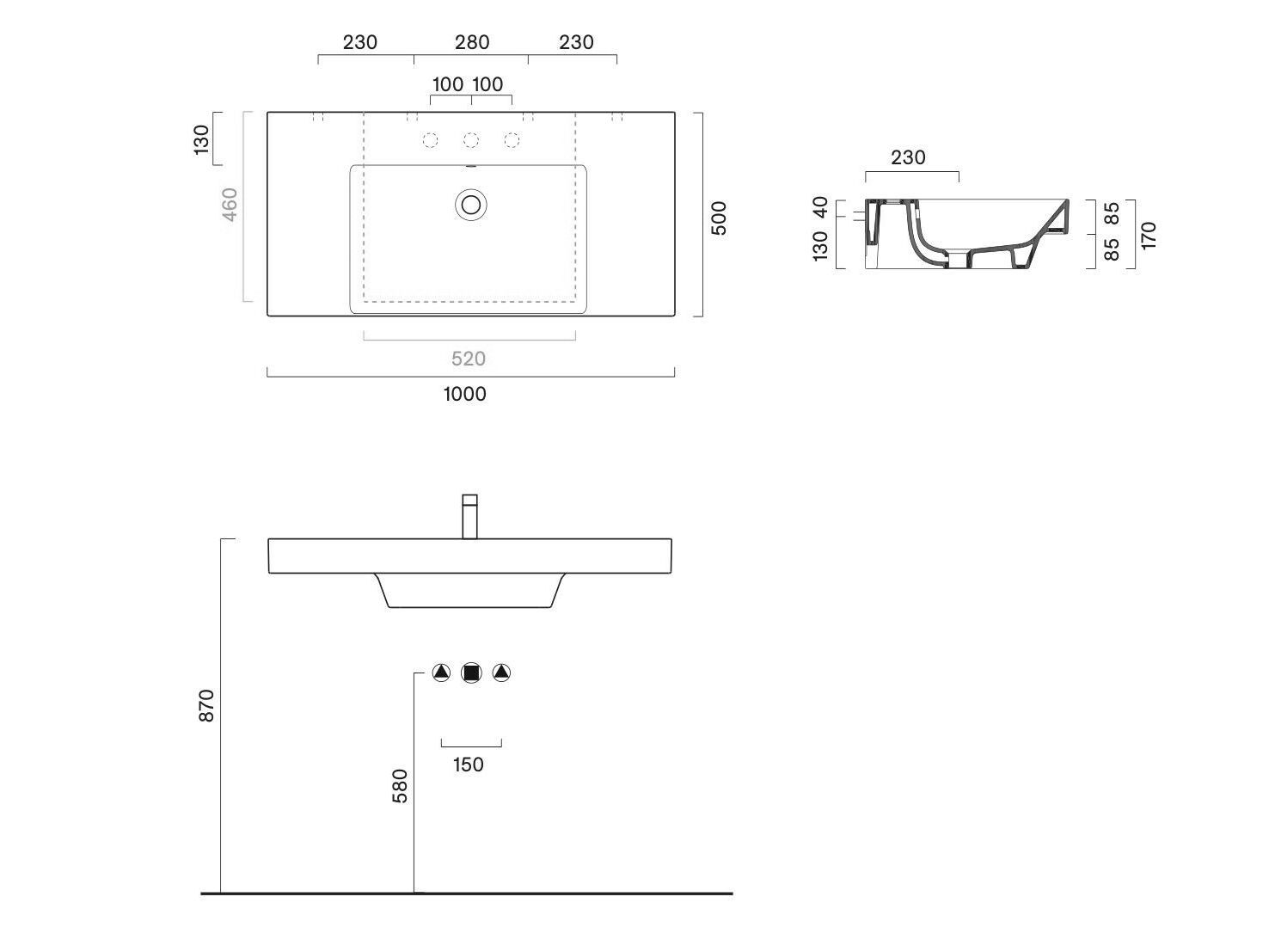 Одноместная прямоугольная раковина с столешницей CERAMICA CATALANO ноль ARCH-00017986 - Вид №2