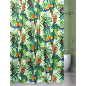 Штора для ванной комнаты «Туканы» 180х180 см цвет зелёный