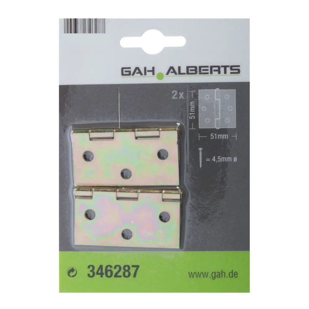 Петля карточная Gah Alberts, 51x51х0.8 мм, сталь оцинкованная, цвет жёлтый, 2 шт. 10854915 STLM-2111938  - Вид №1