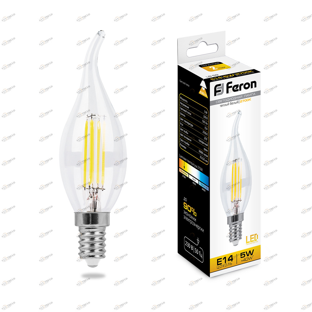 Лампа светодиодная Feron "Свеча на ветру" E14 5W 2700K LB-59 25575 FERON  00-3956775 Прозрачный 