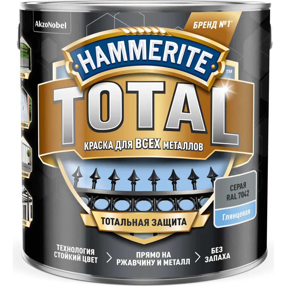 Краска по ржавчине Hammerite Total цвет серый глянцевый 2.2 л STLM-2058956 - Вид №1