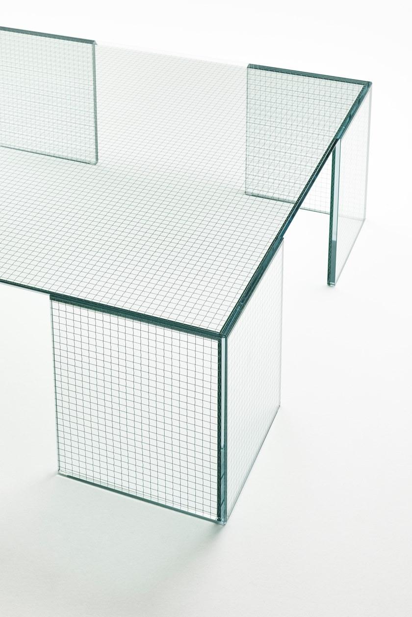 Glas Italia Низкий квадратный журнальный столик из хрусталя Grid sun-id-1416880 - Вид №1