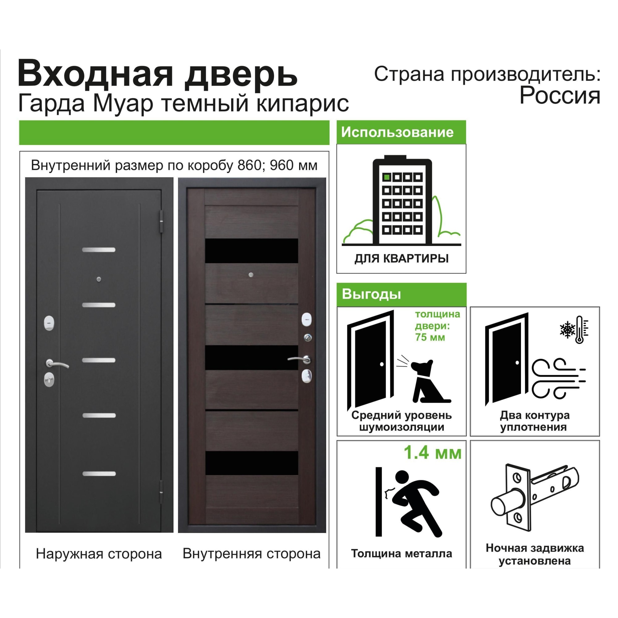 82000876 Дверь входная металлическая Гарда Муар, 960 мм, правая, цвет тёмный кипарис Santreyd  - Вид №10
