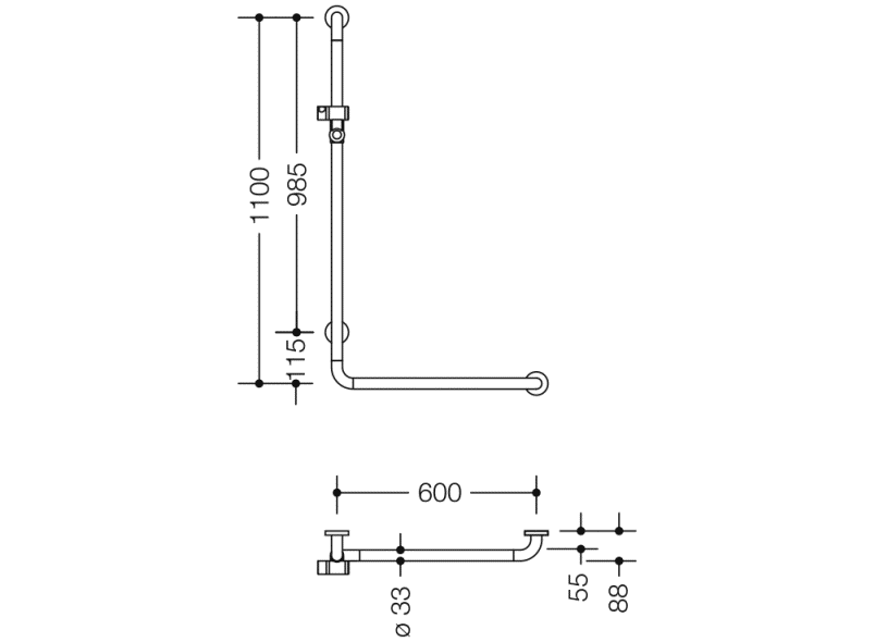 801.33.211 Угловая ручка с держателем для душа, включая ручной душ и душевой шланг HEWI Serie 477/801  - Вид №1