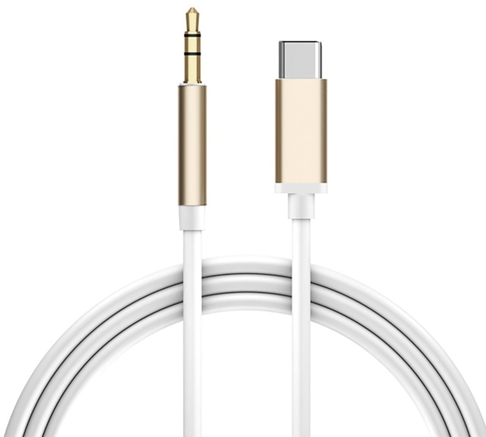 GCR-52325 Кабель аудио typec - aux jack 3,5mm, ультрагибкий, белый, золотой, Greenconnect Santreyd 