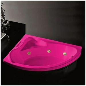 Ванна Gruppo tressee Syria V6557-SX-RZ розовая с  золотой фурнитурой и гидромассажем угловая встроенная левая