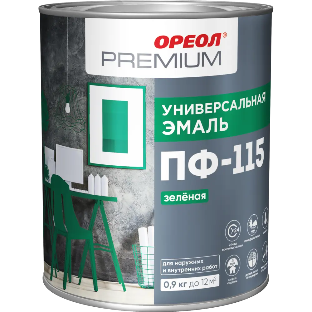 Эмаль Ореол Premium ПФ-115 глянцевая цвет зелёный 0.9 кг 82216106 STLM-2133312  - Вид №1