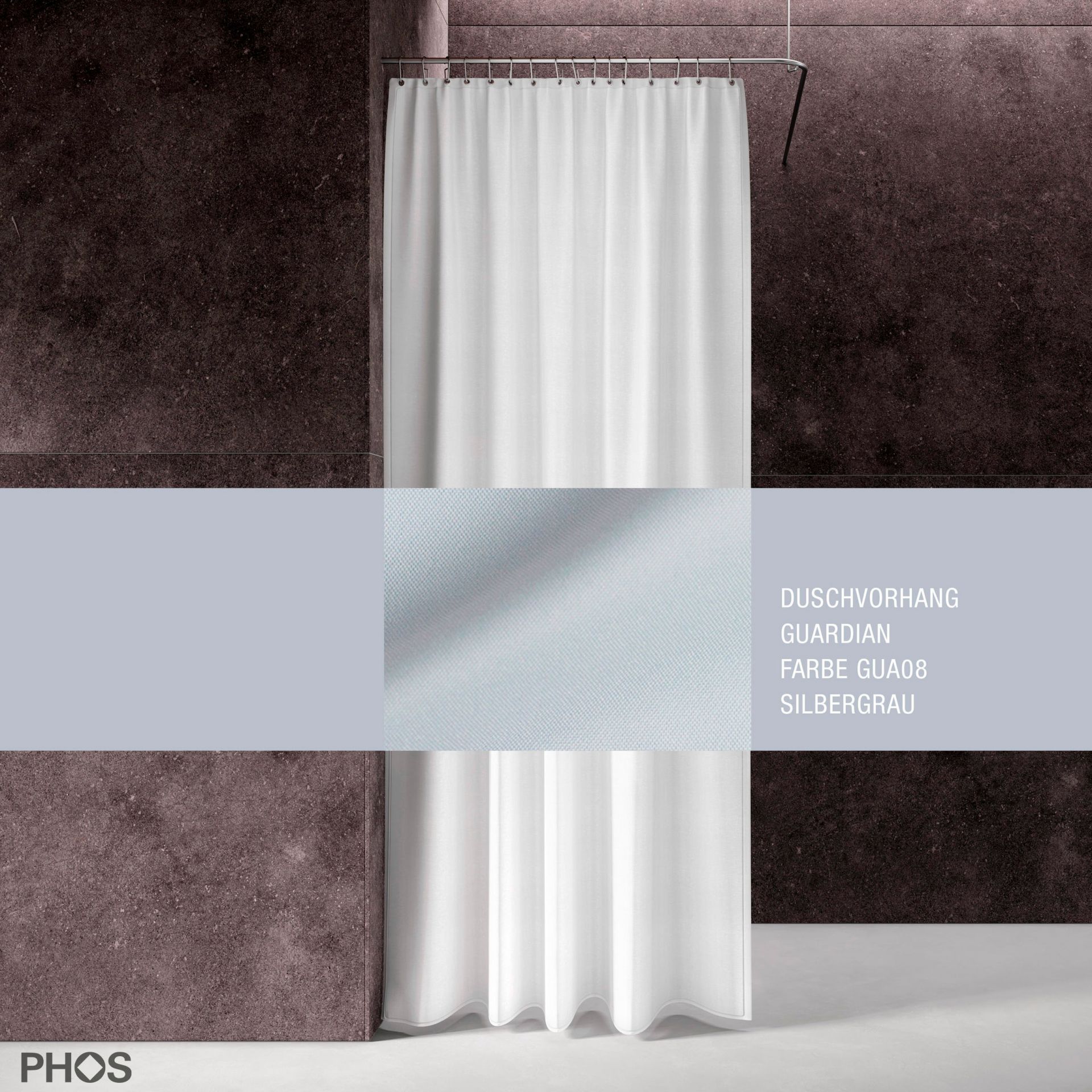DV-GCS200-280-GUA08 Занавеска для душа Guardian, длина 200 см, ширина 280 см. серебристо-серый PHOS 