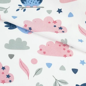 Ткань 1 м/п Совы с зайцами велюр 300 см цвет сине-серый