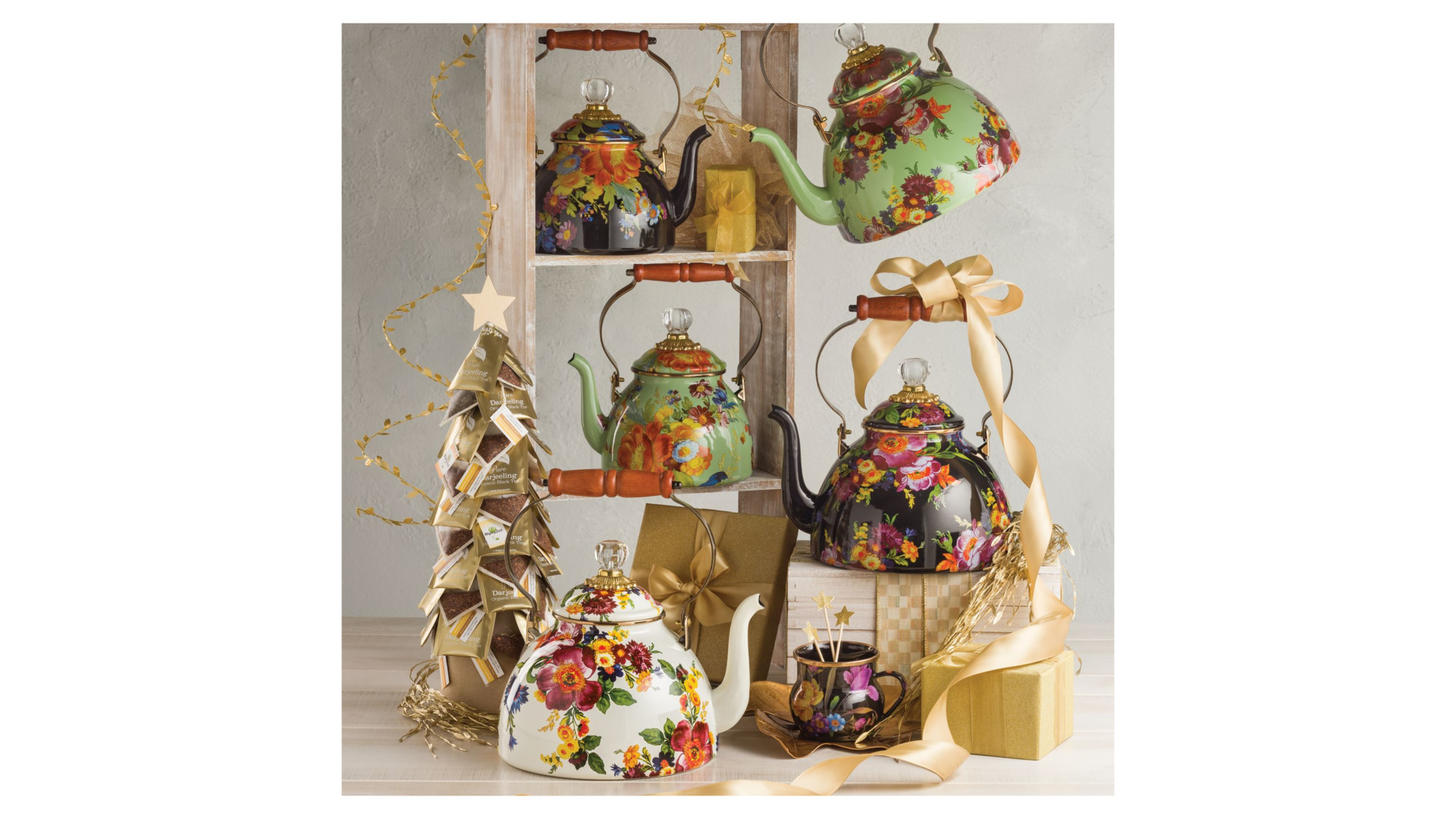 10654488 Mackenzie-Childs Чайник 3л (зеленый) Flower Market Сталь  - Вид №2