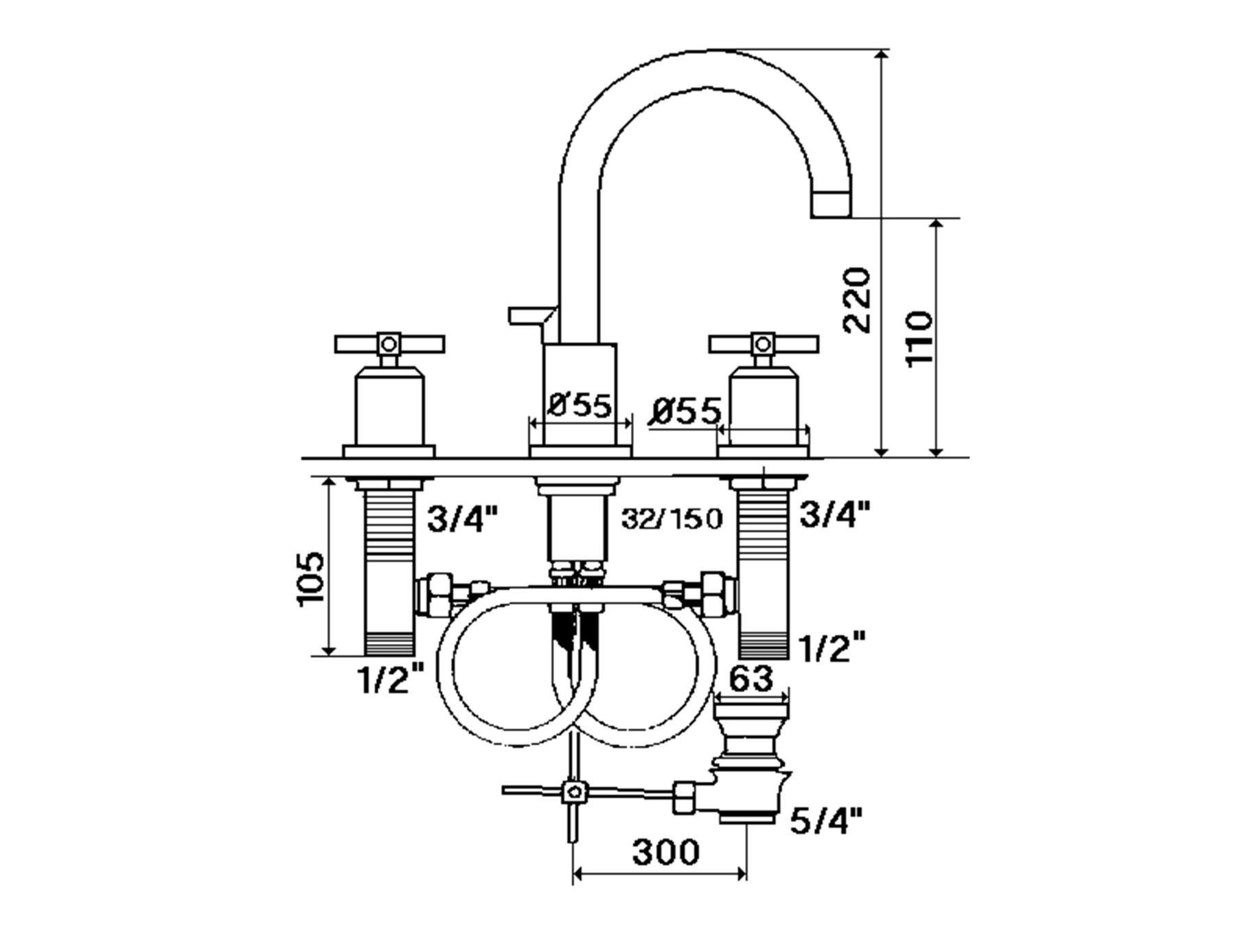 Смеситель для раковины с 3 отверстиями rvb SULLY ARCH-00043162 - Вид №1