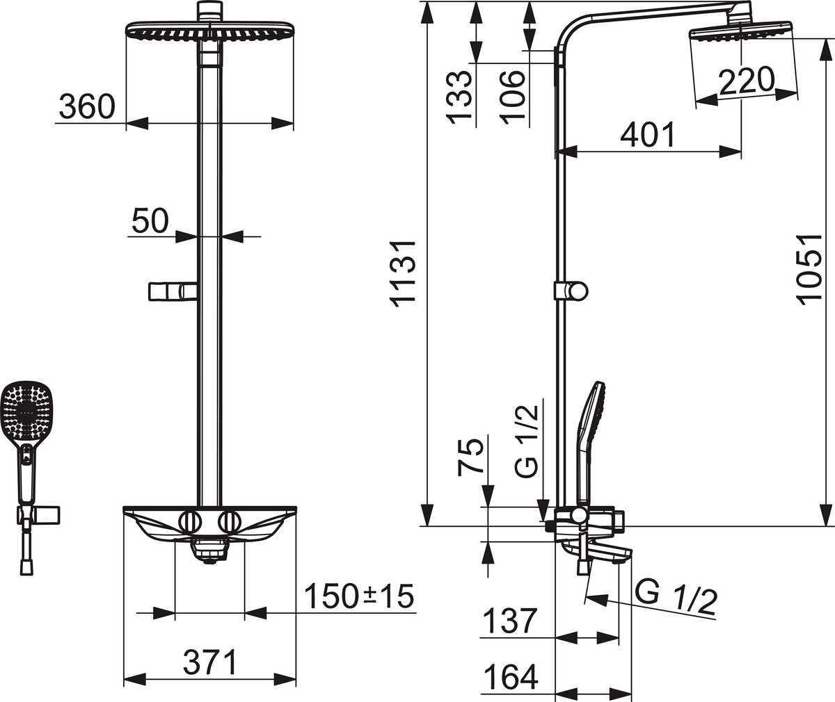 Oras 7591U-15 Смеситель с верхним душем rain shower 7591U-15 Esteta Хром/Серый  - Вид №1