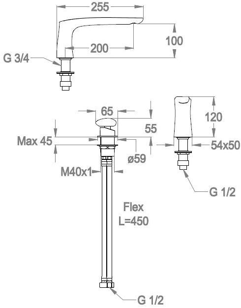 Fir Italia Комплект для ванны на 2 отверстия Synergy stone 95 9531204 - Вид №1