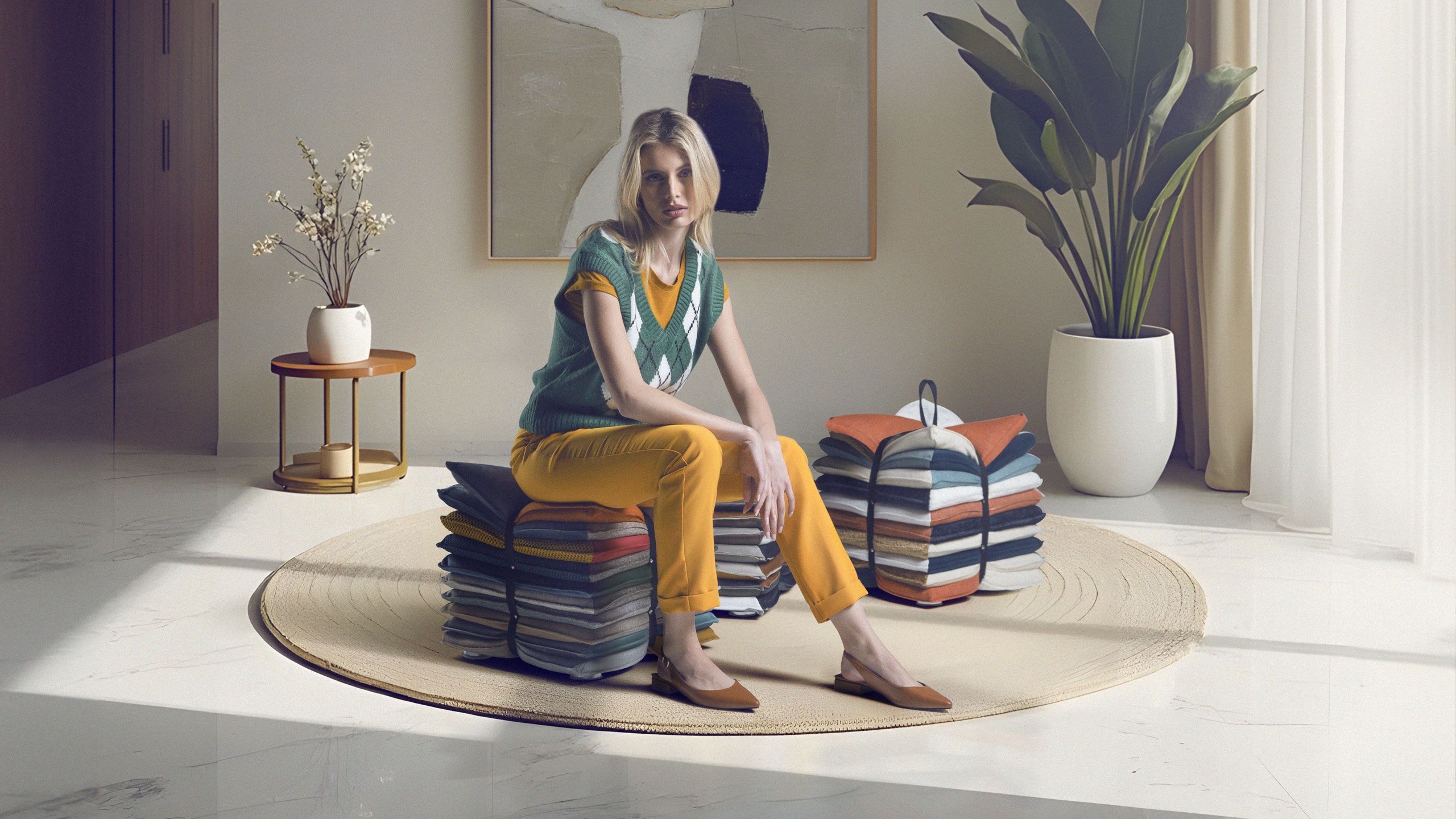 Квадратный пуф из ткани Calia Italia Superior ARCH-00058836 - Вид №12