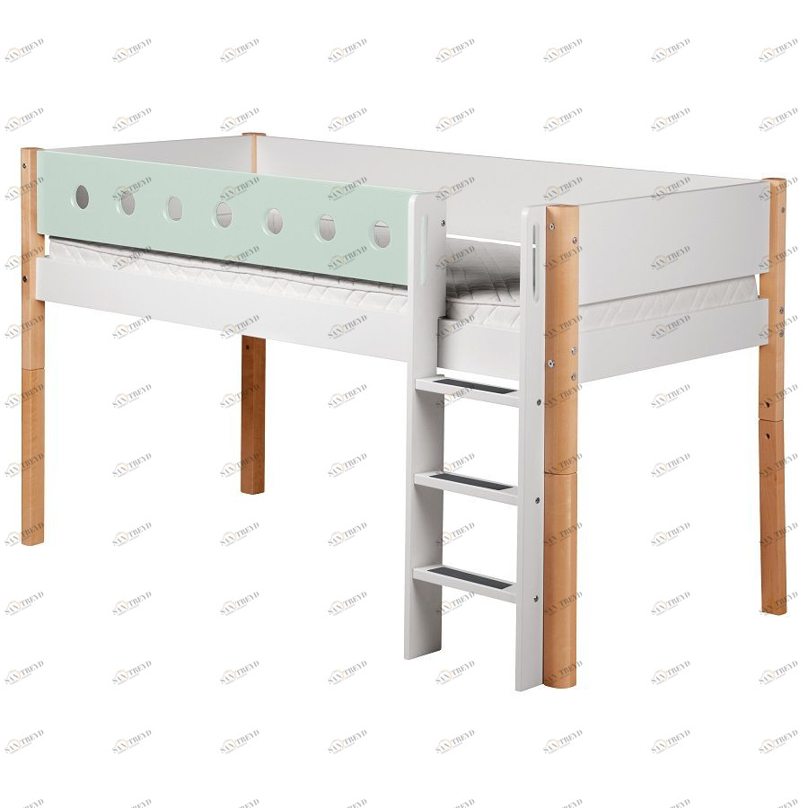 Кровать Flexa White с лестницей, 190 см, мятная лакированная 801730822