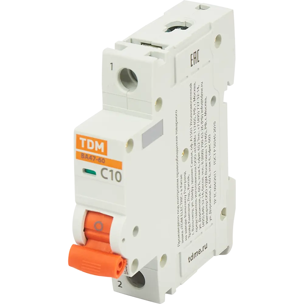 Автоматический выключатель TDM Electric ВА47-60 1P C10 А 6 кА SQ0223-0075 STLM-2183588