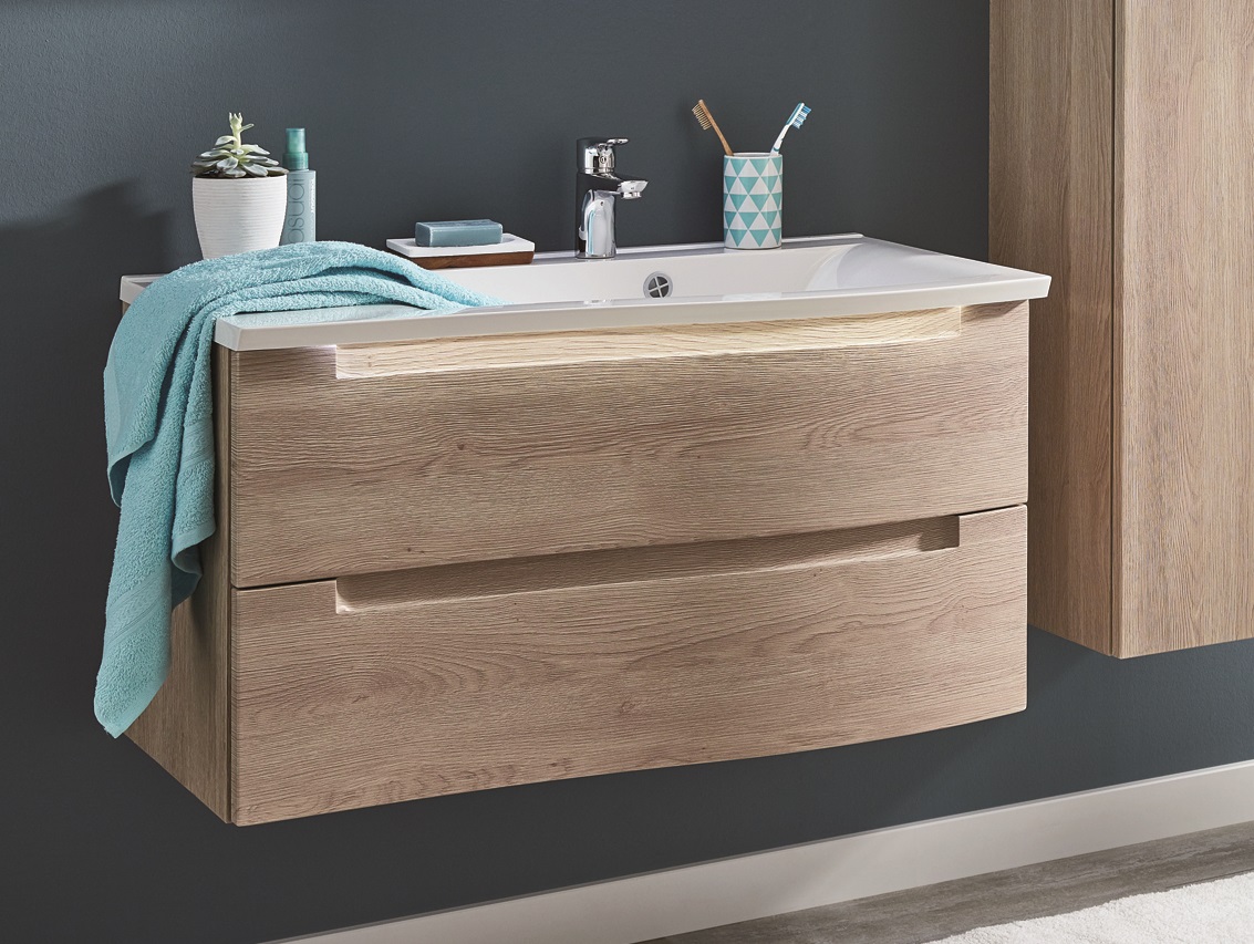 WUA36901SL(672/161) Puris Purefaction, тумба под раковину (2 ящика) 900 мм левая, цвет белый высокоглянцевый 