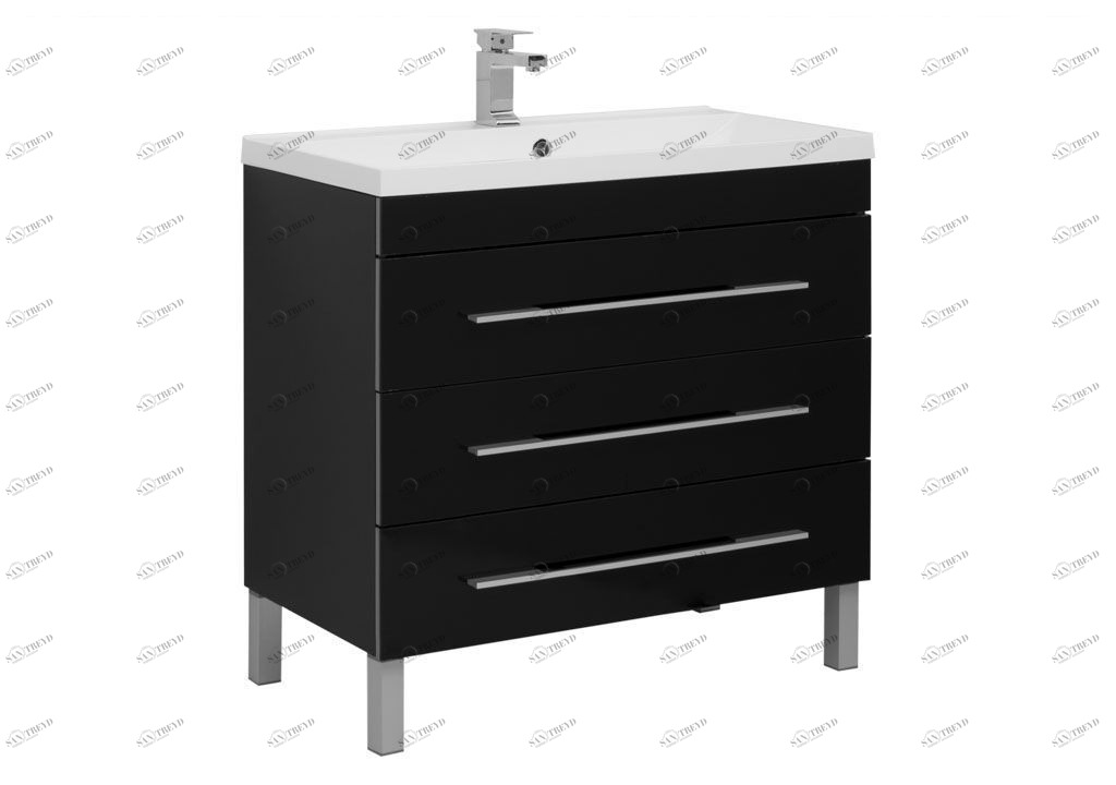 Тумба с раковиной Aquanet Верона NEW 90 черный (напольная 3 ящика) 0017847300204119