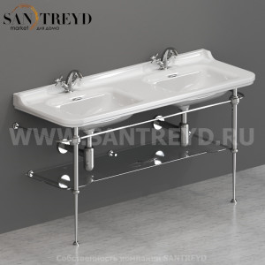 9195K1 Напольная структура из металла для умывальника 150 в комплекте с полочкой из стекла, цвет Хромированный Kerasan Waldorf Италия