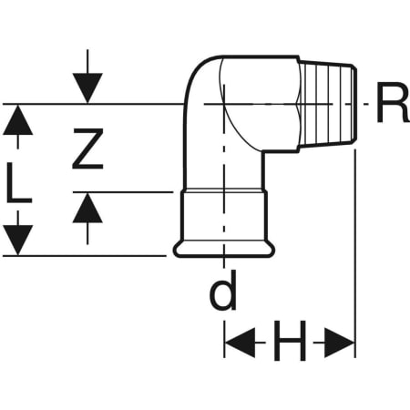 GEBERIT 33837 Переходной угольник Geberit Mapress из нержавеющей стали 90°, с наружной резьбой  - Вид №2
