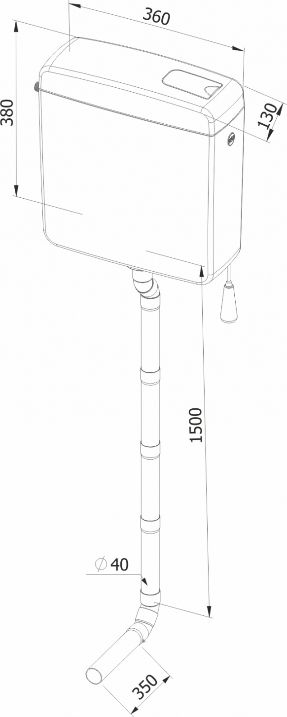 3022 MEGA Бачок пластиковый навесной (кнопка, цепочка, труба) Creavit Mega - Вид №2