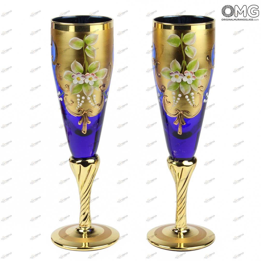 2139 ORIGINALMURANOGLASS Набор из 2 бокалов-флюте синего цвета- я&ты- trefuochi 6 см 