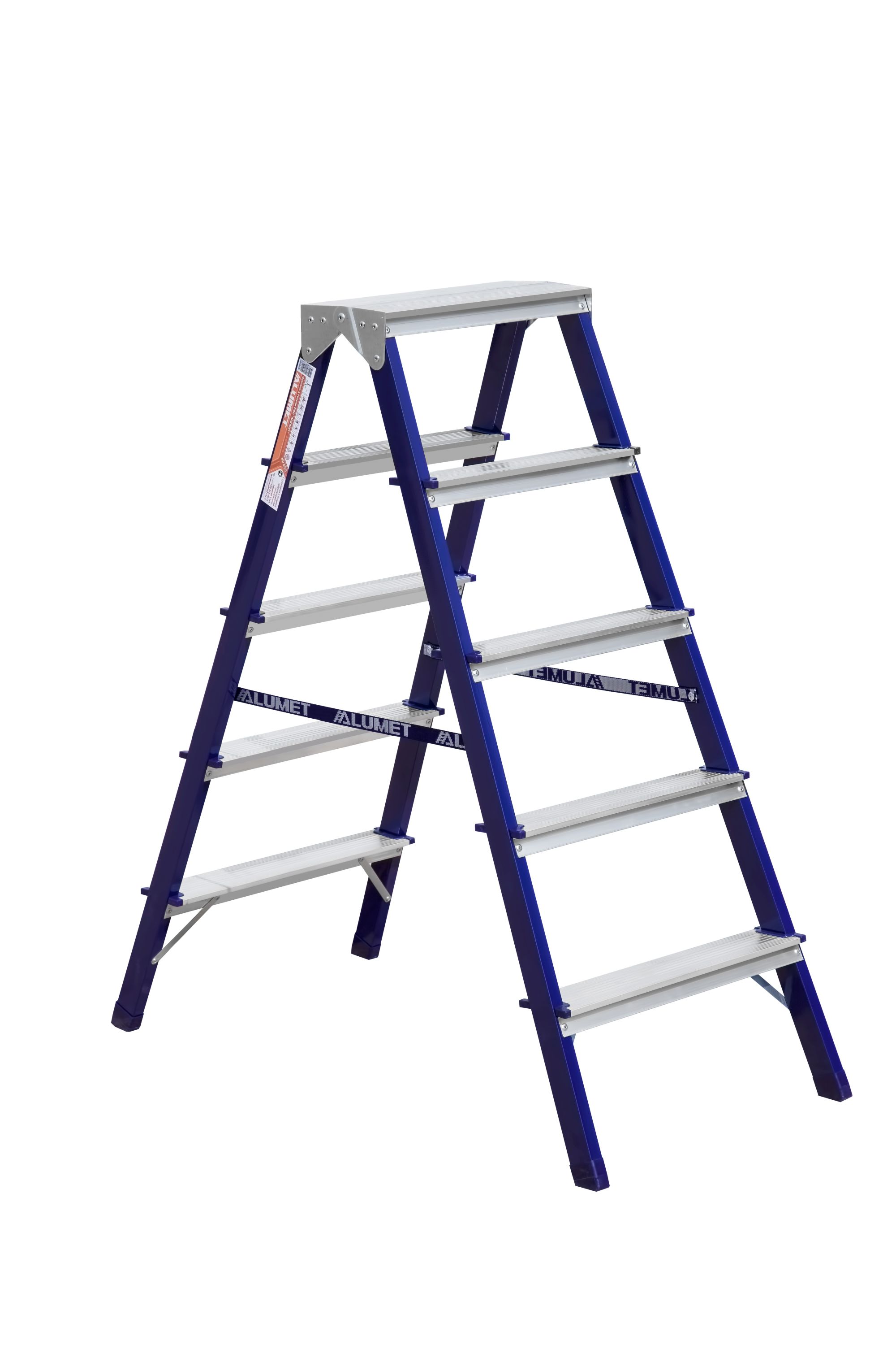 Стремянка стальная двухсторонняя с алюминиевыми ступенями MD 8205 ALUMET 