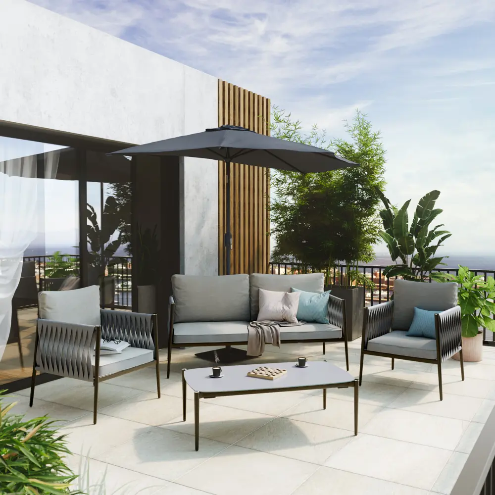 Набор садовой мебели Naterial Henio алюминий/полиэстер/стекло серый: стол, диван и 2 кресла STLM-2179816 - Вид №11