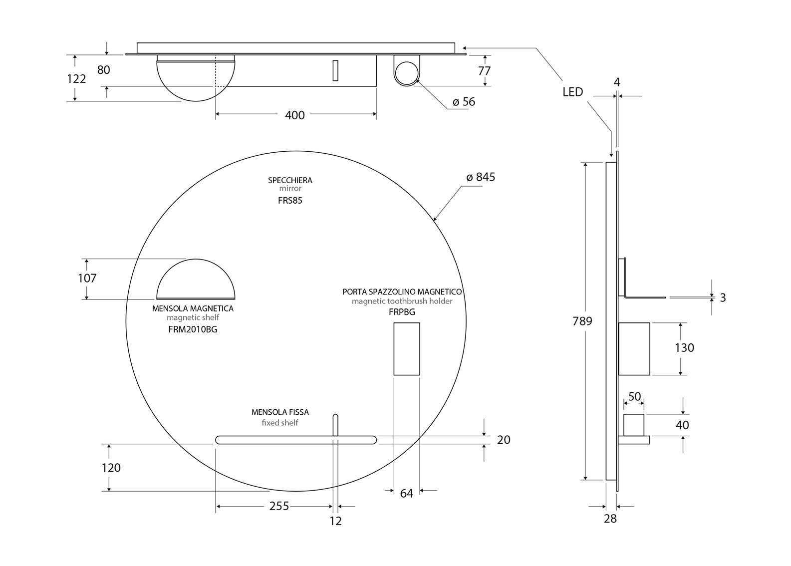 Круглое зеркало с магнитными аксессуарами Azzurra Ceramica Franky ARCH-00137775 - Вид №7