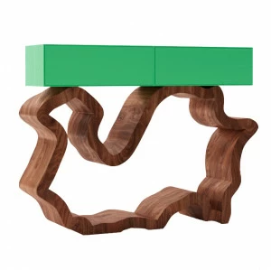 Консоль деревянная, орех с зелеными ящиками "Эскальер" от Odingeniy ODINGENIY  178416 Зеленый;коричневый