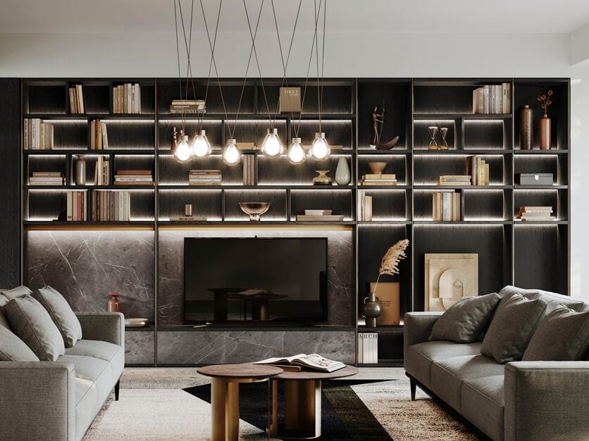 Книжный шкаф из ясеня с освещением Guzzini & Fontana House of Trumpet ARCH-00065472