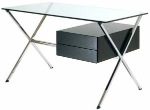 KNOLL Стол из стали и стекла с деревянными ящиками