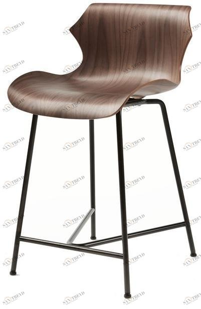 BassamFellows Табурет из стали и дерева со спинкой Petal Cb-292m