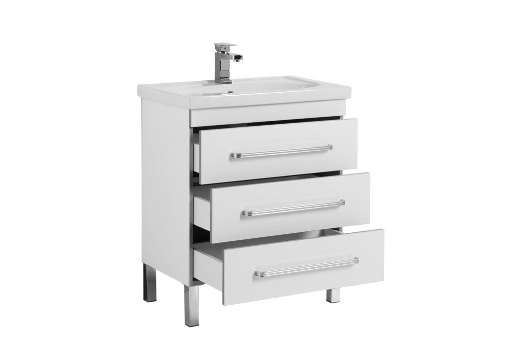 Тумба с раковиной Aquanet Сиена 70 белый (напольный 3 ящика) 0018922500185343 - Вид №1