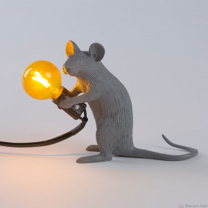 Seletti 14939 MOUSE SITTING grey лампа настольная мышь серая оранжевая лампа