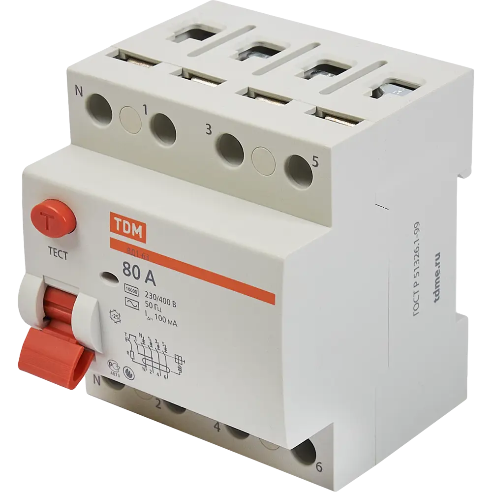 УЗО TDM Electric ВД1-63 4P 80А с защитой от токов утечки 84399442 STLM-0049226