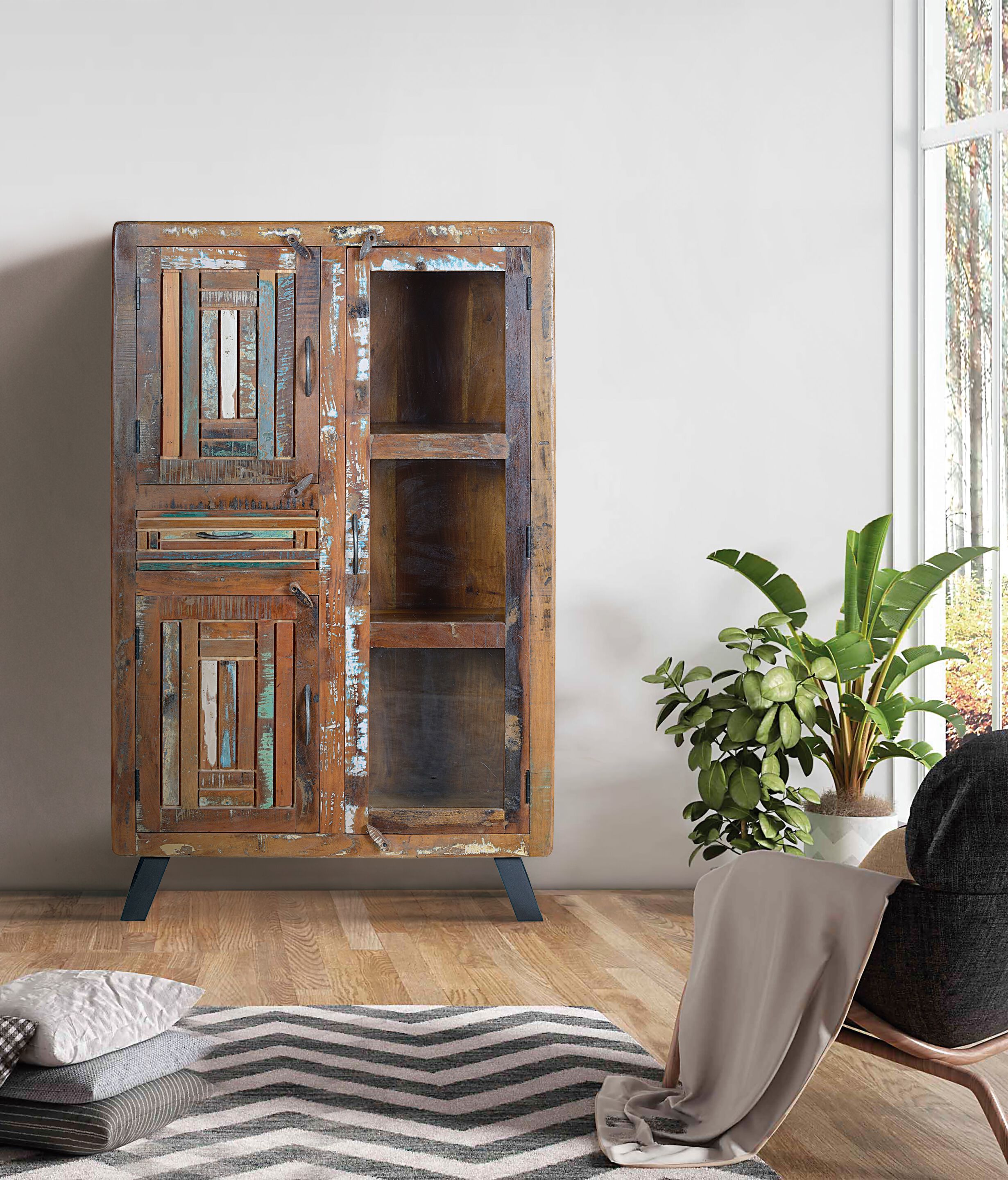 Деревянный и стеклянный шкаф с распашными дверцами Giner y Colomer Хайдарабад ARCH-00070057 - Вид №4