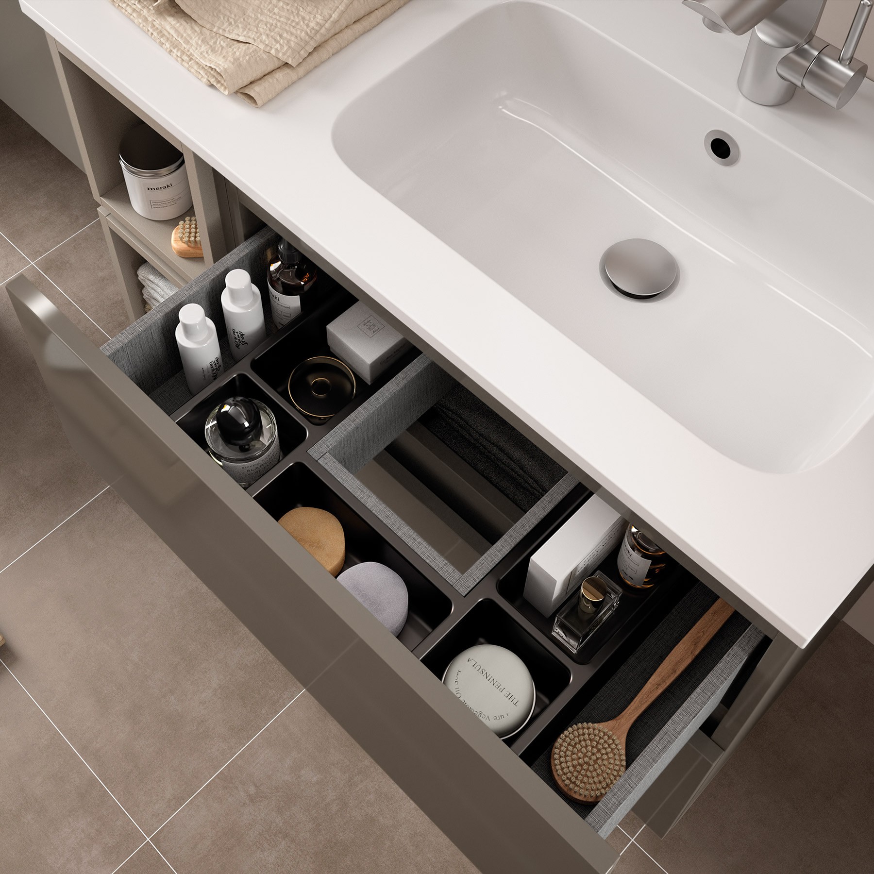 23322 SALGAR Мебель для умывальника FUSSION LINE 700 2 ящика GLOSS TAUPE 697 x 540 x 450 мм Глянцево-серо-коричневый - Вид №4