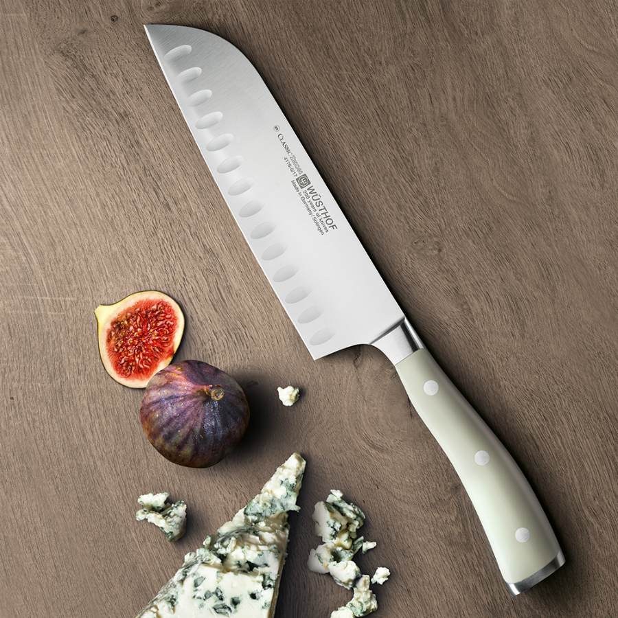 Нож кухонный японский «Шеф» Ikon Cream White с угл.=ублением на кромке, 17 см WUESTHOF W41760WUS - Вид №1