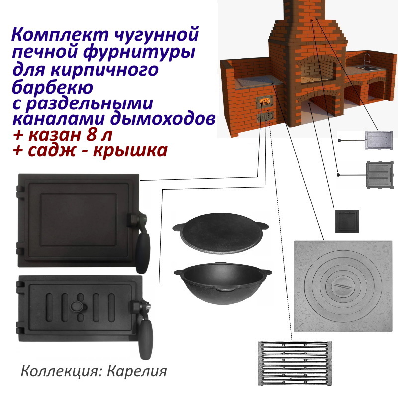 91054699 Комплект чугунной печной фурнитуры Карелия для кирпичного барбекю с казаном STLM-0459986 СТРОЙПЕЧИ