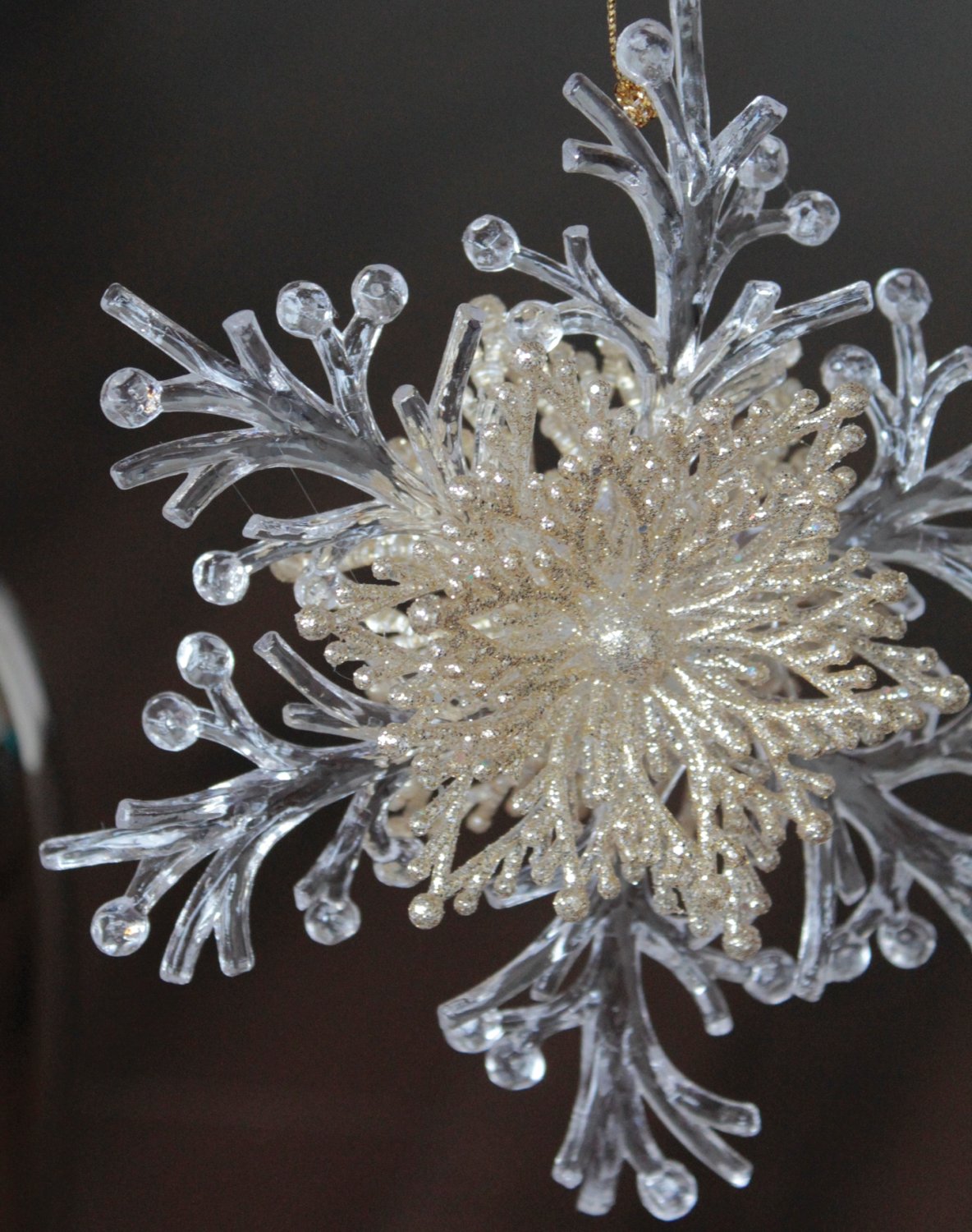 1319 331 a3 Орнамент снежинка, акрил, с глиттером, Ø 15 см, золото H-andreas  - Вид №3