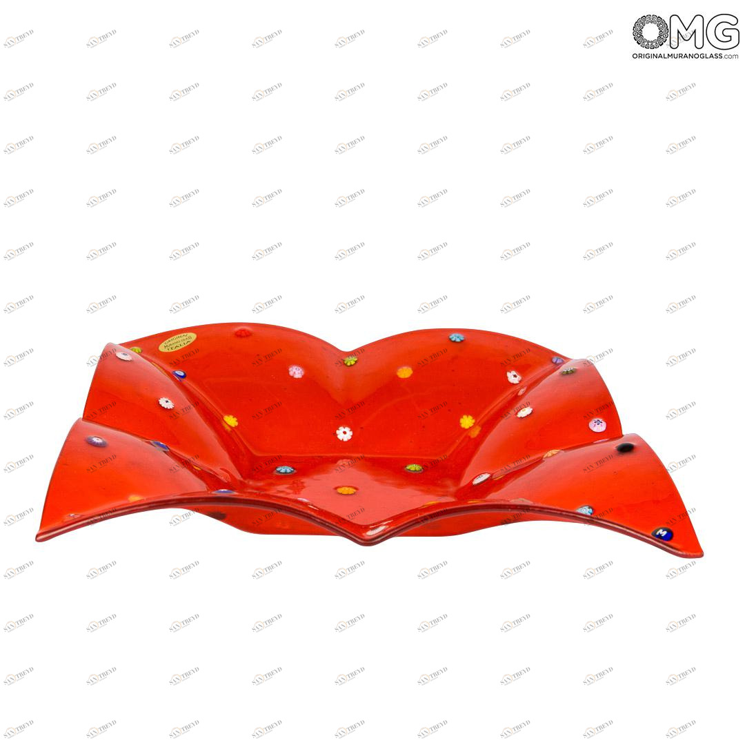 2747 ORIGINALMURANOGLASS Квадратное блюдце для мелочей Флай - красное - Original Murano Glass OMG 22 см 