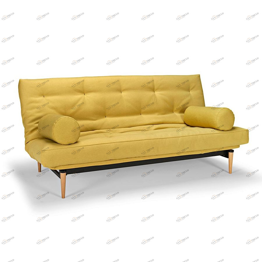 Диван Colpus с матрасом Spring Round, черной металлической рамой и ножками из светлого дерева, жёлты Innovation Living COLPUS554