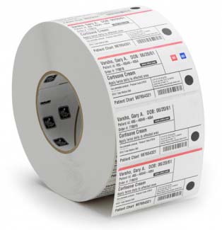 3007203-T Label, paper, 57x76mm. thermal transfer, z-select 2000t, coated, permanent adhesive, 25mm core, perforation (930 labels per roll) Zebra Santreyd 