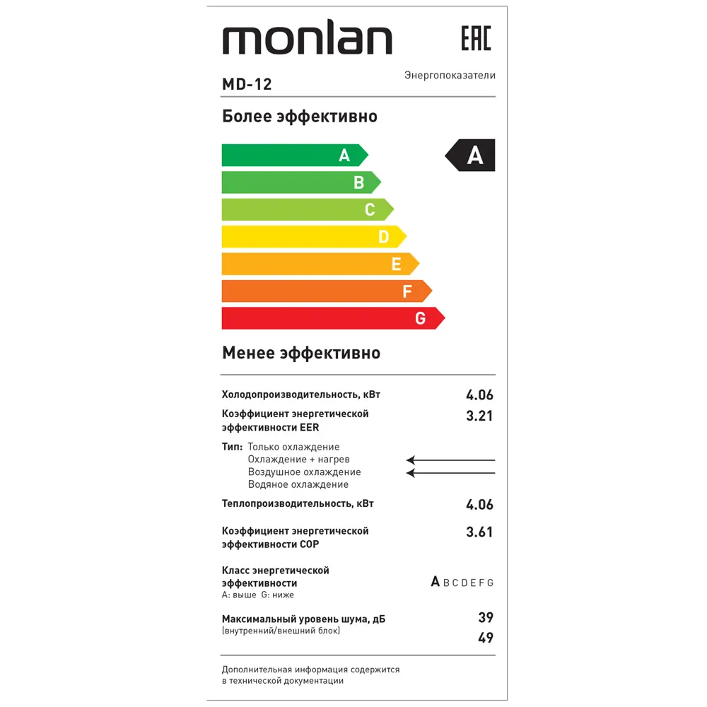 Сплит-система Monlan MD-12 12K BTU охлаждение/обогрев STLM-2116468 - Вид №3